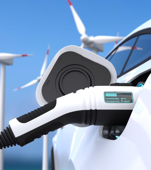 Electric car power charging, Charging technology, Clean energy filling technology. 3D illustration